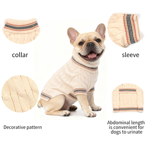 Rompi Rajut Kucing dan Anak Anjing Gaya Klasik Mewah Warna Beige, Pakaian Hewan Peliharaan Sederhana dan Portabel untuk Musim Gugur dan Musim Dingin - Product Image 3