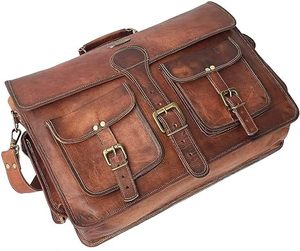 16 Inch Genuine <b>Leather</b> Vintage Messenger Laptop <b>Briefcase</b> Handmade Computer Shoulder Bag for Men and Women Office Business Work - Product Image 3
