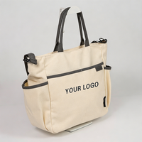 Sac fourre-tout en toile structurée avec poche intérieure zippée et poches latérales, écologique, grande capacité pour une meilleure organisation des objets