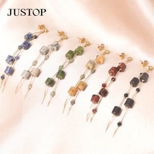 Pendientes Colgantes Hechos a Mano con Cuentas Naturales y Baño de Oro sobre Acero Inoxidable, Joyería de Moda, Estilo Bohemio, Cristal Delicado, para Aniversario - Product Image 1