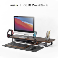 SAMDI Bureau moderne en noyer de 100 cm, bureau debout ou pour ordinateur portable, avec étagère pour moniteur, idéal pour le télétravail