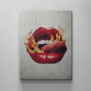 Poster HD Astratto Nordico con Ragazza Sexy e Labbra in Fiamma, Dipinto su Tela con Rossetto Rosso, Decorazione per Camera da Letto Femminile - Product Image 3