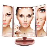 Miroir de courtoisie portable de type C à rotation réglable à 180 °, lumières LED, miroir cosmétique de maquillage de voyage à trois volets
