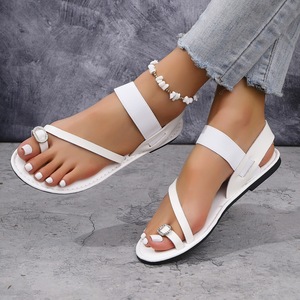 Women Rhinestone Toe Ring Flat <b>Sandals</b> <b>Elastic</b> Ankle Strap Open Toe Summer Casual Ladies Beach Shoes - Product Image 2