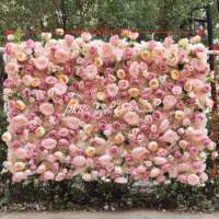 Panneau de roses 3D de luxe en soie rose, toile de fond florale romantique, mur de fleurs artificielles pour la décoration de mariages et de fêtes nuptiales