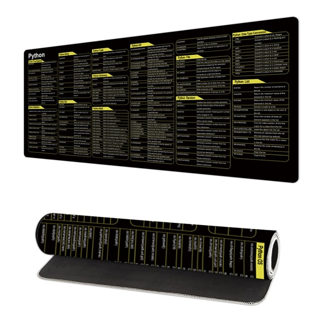 Custom Printing Python Commands Shortcuts Water Resistant Large Size Mouse Pad Stock Office Use
