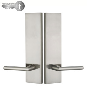 YoukeyHomi American USA Canada Villa Solid Brass Brushed Satin Nickel Keyed Dummy Front <strong>Door</strong> Lock Long Plate Big Handleset <strong>Knob</strong> - Product Image 3