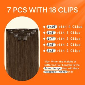 Extensiones de Cabello Remy con Clip, Color <span class=keywords><strong>Castaño</strong></span>, Invisibles, Lisas, 1B, Cabeza Completa, 18 Pulgadas, 7 Piezas, 120g - Product Image 3