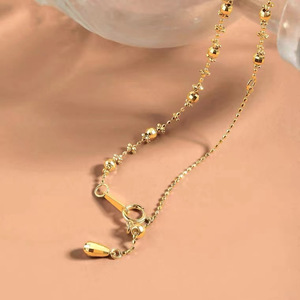 Collar <span class=keywords><strong>de</strong></span> Oro Real <span class=keywords><strong>de</strong></span> 18K AU750 para Mujer Joyería <span class=keywords><strong>de</strong></span> Moda <span class=keywords><strong>Cadena</strong></span> <span class=keywords><strong>de</strong></span> Clavícula con Cuentas Grabadas y Bola Dorada - Product Image 5