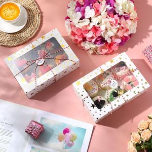 Gold Star Print Clear Window Bakery <b>Gift</b> <b>Boxes</b>, White Paper Cupcake Cookie Dessert <b>Boxes</b>, Wedding Birthday Party Favor Treat - Product Image 1