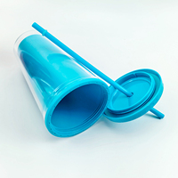 Gobelet en plastique grand format 22 oz avec logo personnalisé arc-en-ciel, paille réutilisable pour enfants, gobelet en plastique à double paroi