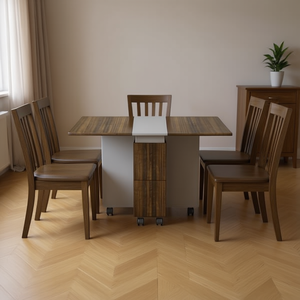 Juego de mesa de comedor de 5 piezas, de madera, plegable, extensible, rectangular de 55 pulgadas, con 4 sillas, ruedas de almacenamiento, ahorra espacio, para 4 personas - Product Image 2