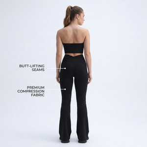 Charlo Obsidian Black Hourglass <b>Flared</b> <b>Leggings</b> V-Waistband Premium Compression <b>Gym</b> Yoga Wear Wholesale Bulk OEM GCC - Product Image 3