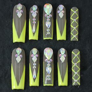 Precio de fábrica al por mayor, diseño rosa, uñas postizas hechas a mano, 10 unidades, uñas acrílicas 3D con forma de ataúd, uñas artificiales personalizadas - Product Image 3