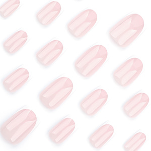 <span class=keywords><strong>Uñas</strong></span> <span class=keywords><strong>Postizas</strong></span> Hechas a Mano, Medianas, Cuadradas, Cobertura Completa, Diseño Francés Rosa y Blanco, Estilo Suave, Pre-Adheridas con Pegamento - Product Image 5