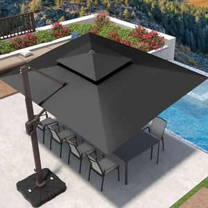 Sombrilla de Patio de Aluminio Negra de 9X12 Pies con Doble Toldo Impermeable Resistente al Viento con Inclinación Giratoria de 360 Grados para Sombrilla en Voladizo - Product Image 1