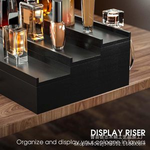 Estante de madera de tres niveles para perfumes con cajón, organizador de cosméticos para hombres, estante de almacenamiento para baño. - Product Image 5