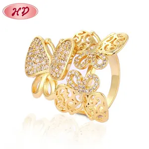 Neueste Gold Fingerringe Designs Mode Edelstein Schmetterlings ring