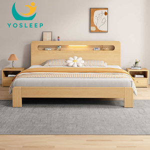 Khung giường gỗ nguyên khối cỡ lớn phòng ngủ chính 1.2 1.5 1.8m, đế giường đôi hiện đại, giường đơn gỗ nhỏ gọn cho gia đình - Product Image 4