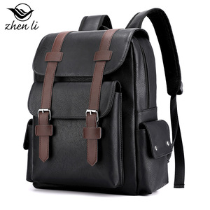 Sac à dos en cuir PU souple Zhen Li 20-39L avec compartiment pour ordinateur, sac de voyage unisexe pour étudiants - Product Image 2