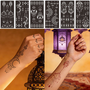 Pochoirs de tatouage au henné Moon Star, motifs floraux arabes ajourés, modèles réutilisables, feuilles de <span class=keywords><strong>peinture</strong></span> corporelle DIY pour femmes, autocollants de tatouage - Product Image 4