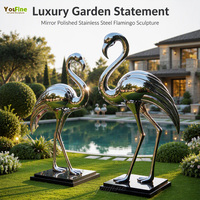 Sculpture de flamant rose en acier inoxydable poli miroir, statue d'oiseau en métal, décoration moderne pour jardin, bord de piscine, villa, hôtel, complexe hôtelier, pelouse, hall