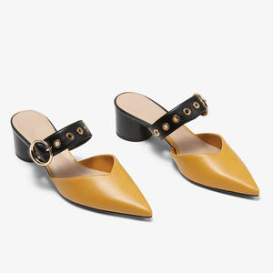2025 printemps et été nouveau <span class=keywords><strong>petit</strong></span> même Style femmes sandales pointues <span class=keywords><strong>talon</strong></span> épais pantoufles Mules chaussures - Product Image 1