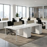 Postazione di Lavoro Moderna in Legno per 8 Persone con Divisori per la Privacy, Prese di Corrente, Armadietto Portadocumenti, per Call Center e Co-working