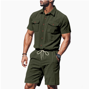 Herren Sommer-Anzug, Outdoor Locker Sitzender Schwerer Cord-Arbeitshemd Kurzarm-Shorts-Anzug für Männer - Product Image 5