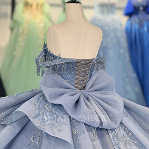 Robe de bal personnalisée à épaules dénudées et à volants, robe de bal pour <span class=keywords><strong>15</strong></span> ans, robe de bal pour 16 ans, robe de Quinceañera bleue, Dy6859 - Product Image 5