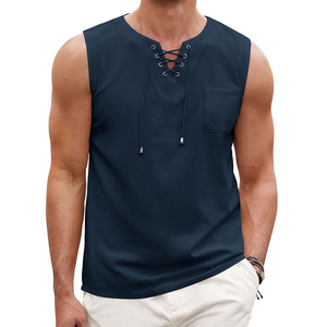 Camiseta sin Mangas de Lino y Algodón para Hombre con Logotipo Personalizado, Camiseta Informal sin Mangas de Algodón para Playa, Estilo Hippie, Ropa Deportiva, Camiseta Holgada para Hombre - Product Image 2