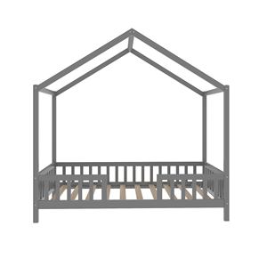 <span class=keywords><strong>Lit</strong></span> enfant taille double, <span class=keywords><strong>lit</strong></span> Montessori gris au sol avec baldaquin et toit, pour chambre de tout-petit, décoration de chambre d'enfant - Product Image 5
