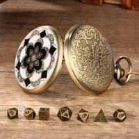 Set dadu Metal Mini dengan kotak Metal Steampunk bunga-dadu RPG untuk pesta, hadiah, koleksi, permainan meja