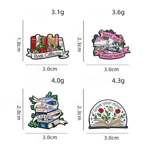 Broches de metal fundido a presión con diseño de <span class=keywords><strong>libro</strong></span> de flores, chapados en negro, con esmalte suave, para jeans, sombreros, mochilas, regalo - Product Image 2