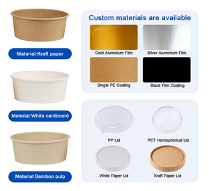 Vente flash - Bols à salade ronds jetables compostables en papier kraft blanc et brun avec revêtement PE personnalisé, motif et logo sur mesure - Product Image 3