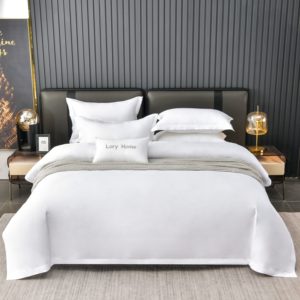 Parure de lit 4 pièces en coton satiné blanc uni, qualité hôtel 5 étoiles, douce, durable et <span class=keywords><strong>infroissable</strong></span>, comprenant une <span class=keywords><strong>housse</strong></span> de <span class=keywords><strong>couette</strong></span> et des taies d'oreiller - Product Image 3