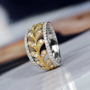 Anello con Foglia Bicolore in Zircone per Donne, Gioiello da Dito Scintillante Ispirato alla Natura - Product Image 3