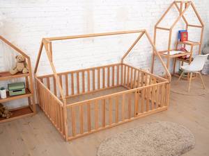 Cama de Piso para Niños Pequeños con Barandillas, Estructura de Cama de Piso para Niños, Casa Infantil con Listones, Cama de Piso Montessori Hecha a Mano y Natural - Product Image 6