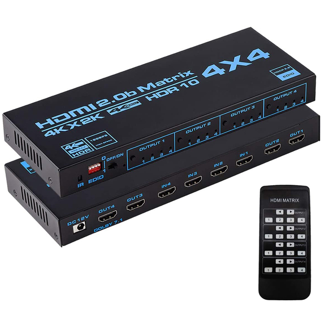 The NEW 4K HDMI Matrix Switch 4x4  HDMI Matrix Switch 4 in 4 Out Switcher Splitter Box with EDID Extractor and IR Remote Control