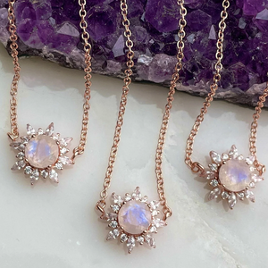 Ashion-collares de plata de ley con diamantes para mujer, colgante de sol con piedra lunar de arco iris <span class=keywords><strong>natural</strong></span> - Product Image 1