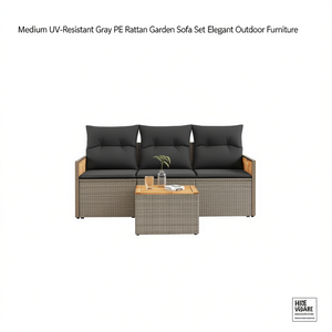 Ensemble de canapé de jardin en rotin gris HiKe VidAre, 3 places, meubles d'extérieur, style élégant, structure en teck, résistant aux UV - Product Image 1