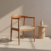 Chaise de salle à manger moderne en bois massif nordique avec accoudoirs courbes en corde tressée pour cuisine, restaurant, hôtel