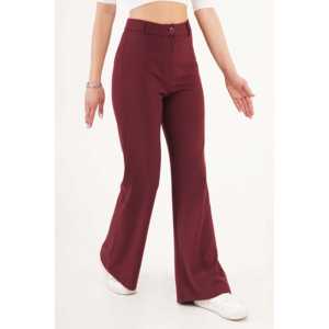 Pantalon respirant bordeaux pour filles, taille haute, bouton unique, taille XL, été, travail, tissu tissé, plissé, logo, imprimé coloré - Product Image 2
