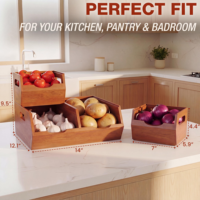Caja de Almacenamiento de Madera Maciza de Gran Capacidad para Patatas y Verduras, Contenedor Rectangular para Organización de Cocina, Técnica de Lacado para Vajilla
