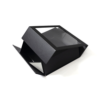 Caja de Regalo Cosmética de Lujo Personalizada, Negra, con Ventana Transparente, Plegable, de Papel