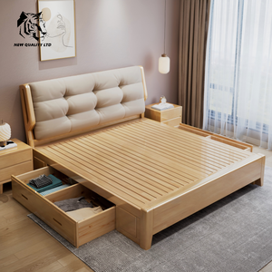 Fournisseur direct d'usine, prix le plus bas, OEM ODM, stock important prêt à être expédié, lit double, nouveau design, meubles de chambre à coucher, lit king size en bois. - Product Image 4