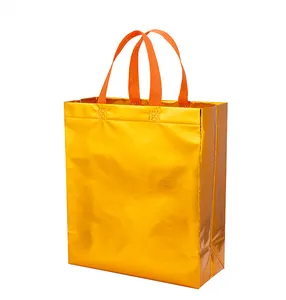 नया पोर्टेबल सोने धातु रंग पुनः प्रयोज्य इको फ्रेंडली लेमिनेटेड गैर बुना शॉपिंग बैग