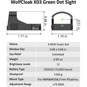 Cvlife Wolfcloak X03 Green Dot 3 Moa Reflex 24mm mount hunting Aluminium Picatinny Mount - Product Image 6