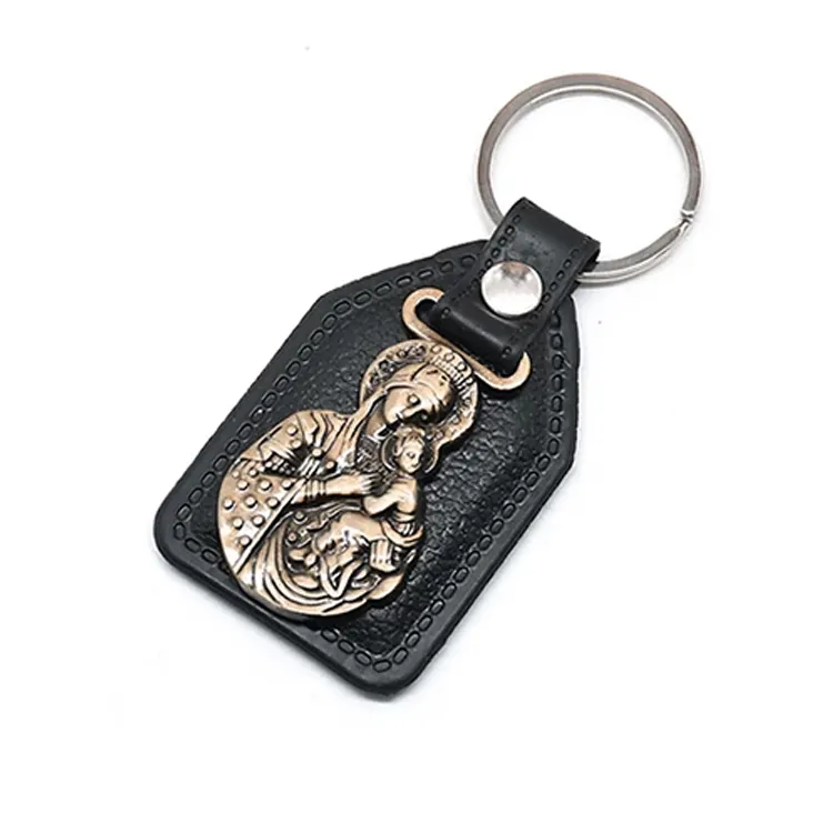 Custom Logo key holder chains Metal Car Key Tag Leather key chains Round Key Ring Keyring Pu Leather coin purse Keychains