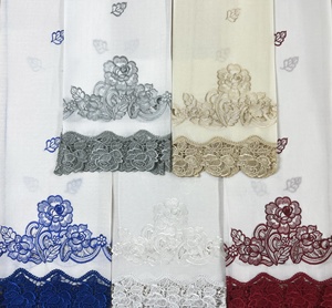 Bindi di lusso europeo elegante bordo del fiore <span class=keywords><strong>tende</strong></span> da cucina <span class=keywords><strong>con</strong></span> ricami di Rose e pizzo - Product Image 3